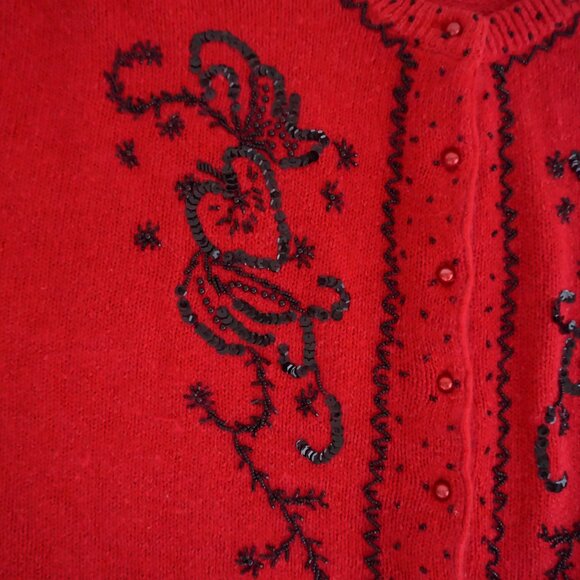 Vintage Karen Scott II Red Beaded Embroidered Cardigan Holiday Grandmacore 3X - Picture 8 of 10
